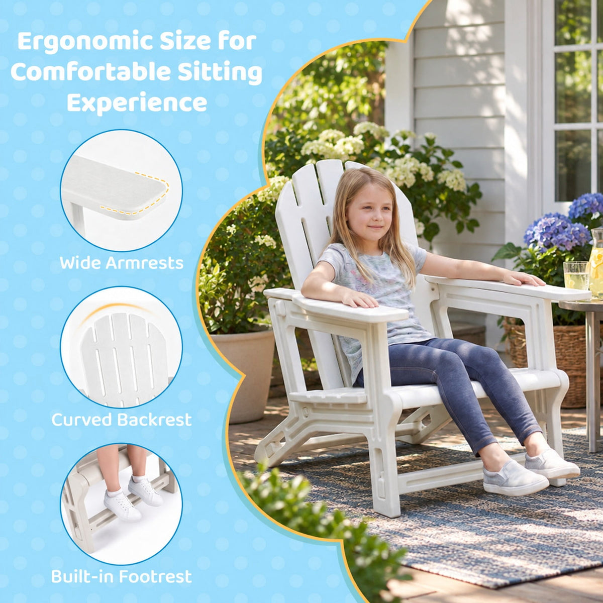 Airfind All-Weather Outdoor Kids Patio Seating with Ergonomic Design, 165 lbs Capacity, for 3+, 20 × 23 × 24 Footprint, White