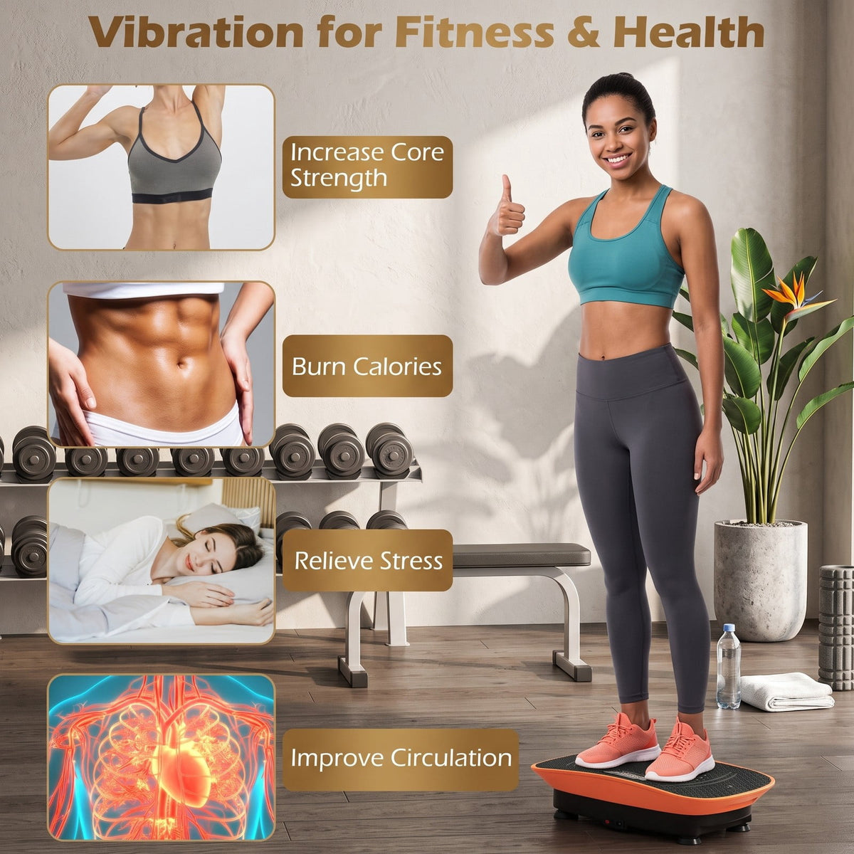 Airfind Vibration Plate Exercise Machine for Weight Loss and Lymphatic Drainage, 10 Speed Whole Body Vibration Platform with LED Display and Hands-Free Remote, Orange