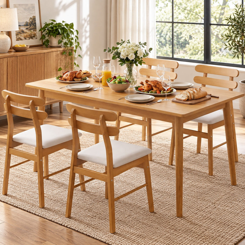 Airfind Dining Chairs, Set of 4 Upholstered, with Padded Seat and Solid Wood Legs, 330 lbs Capacity, Engineered Wood Sponge Engineered Wood, Natural
