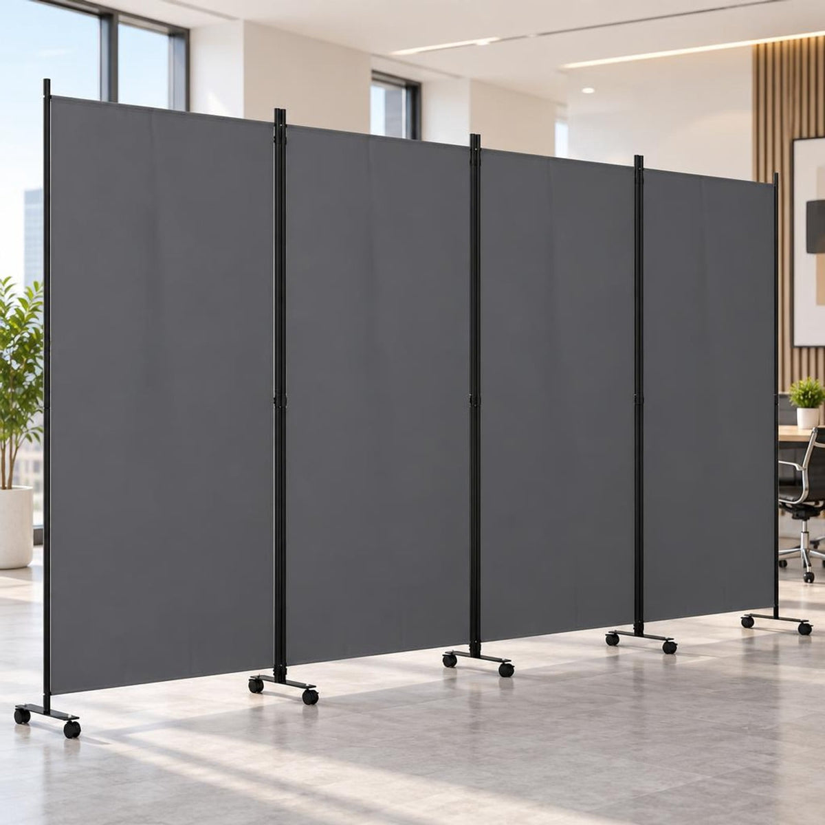 Airfind 4 Panel Folding Privacy Screen Room Divider with Wheels, Polyester Fabric Metal PP Frame, 137 x 12 x 71.5 Footprint, Grey