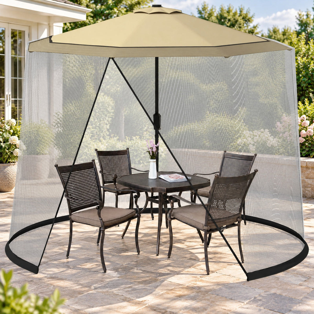 Airfind 9 -10 Feet Outdoor Umbrella Table Screen Mosquito Bug Insect Net, 30 x 7 Footprint, Black, Overall dimension 30 x 7 (L x H)