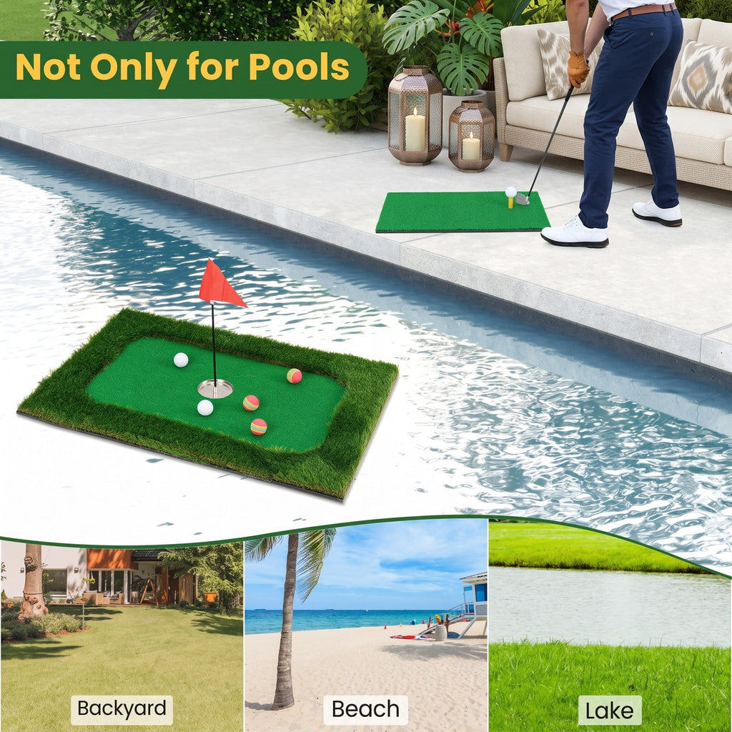 Airfind Floating Golf Green for Pool with 6 Golf Balls, Golf Flag, Hitting Mat and Tee, Waterproof EVA Practice Putting Green for Backyard Pool Party, Green