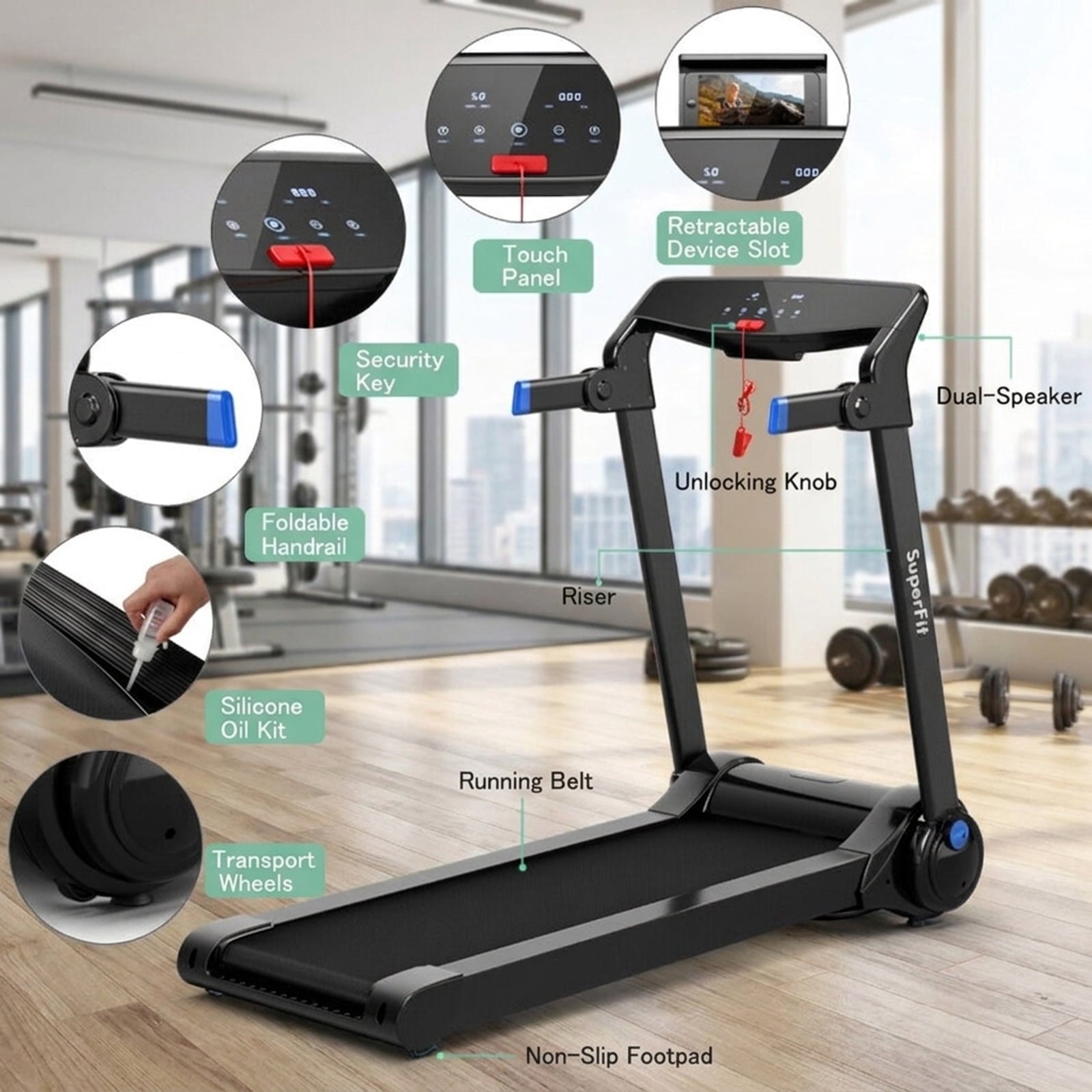 Airfind 3HP Folding Cardio Treadmill with Audio Console, Blue