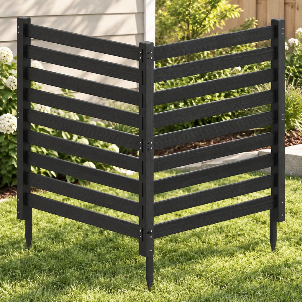 Airfind 2-Panel Wooden Outdoor Privacy Fence with Ground Stakes, Fir Wood Frame, Black, Product Dimensions of Each Screen 38.5 Inch