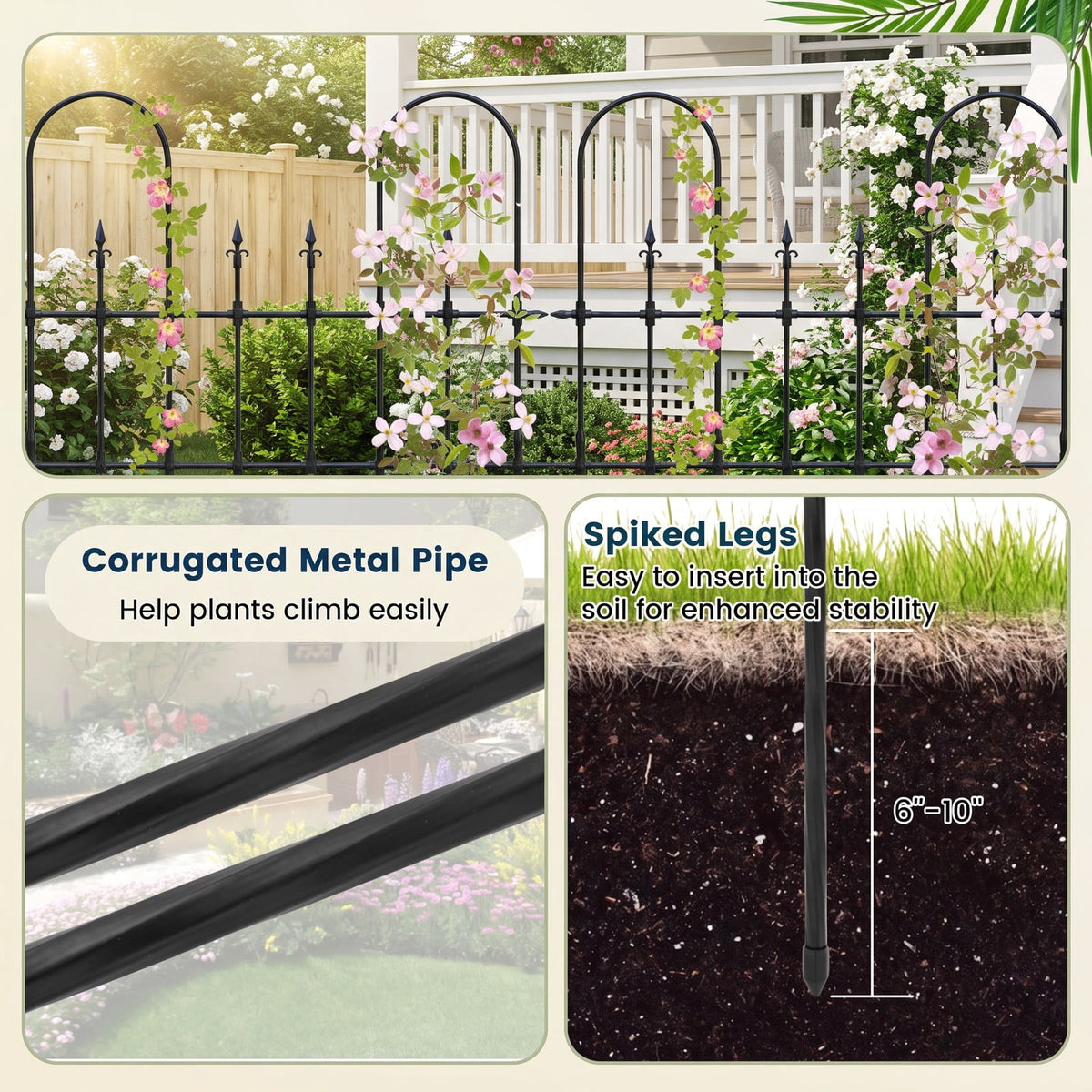 Airfind 58 x 73 Inch Outdoor Garden Rose Arch Trellis for Climbing Plants, PE-Coated Metal Frame, 58 x 73 Footprint, Rose