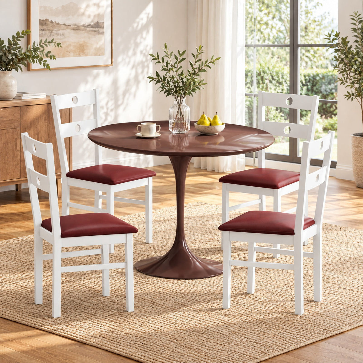 Airfind Wooden Dining Chairs Set of 4 Armless Kitchen Chairs with Hollowed Backrest, 330 lbs Capacity, Rubber Wood PU Leather Sponge MDF Frame