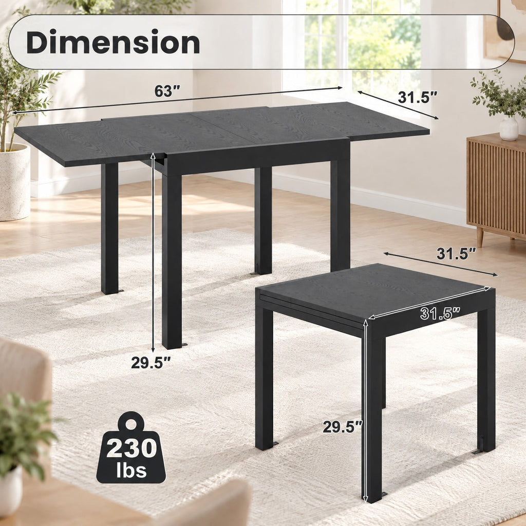 Airfind 31.5 inches-63 inches Adjustable Patio Expandable Dining Table for 4-6 Person, 31.5 x 31.5 x 29.5Overall Footprint, Gray