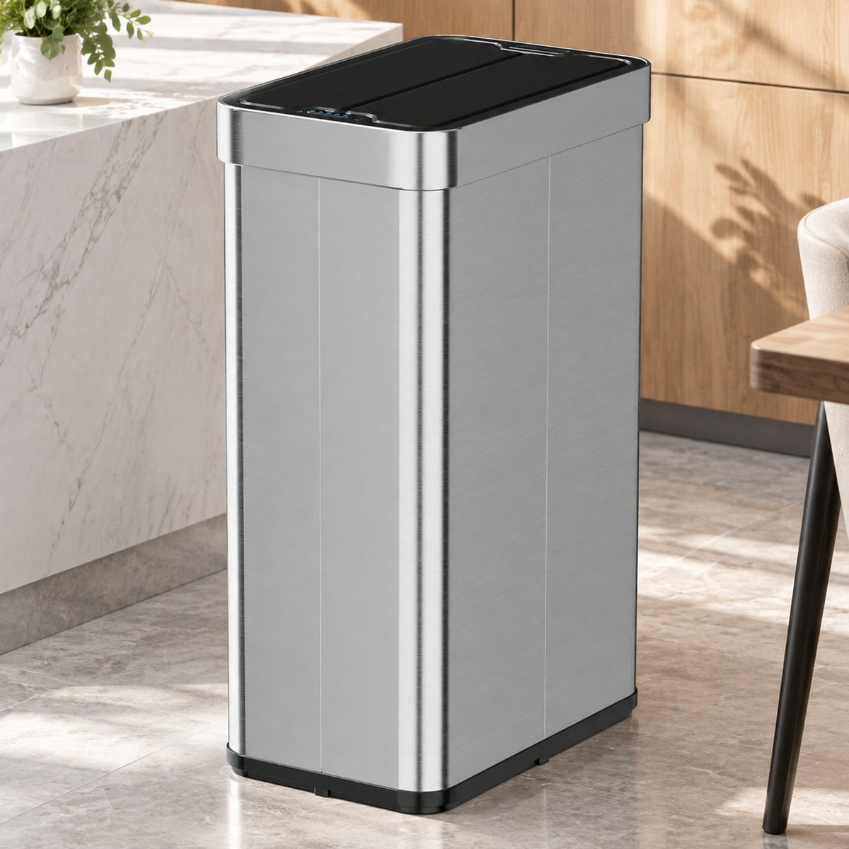 Airfind 16 Gallon Trash Can with Wing Lids for Bedroom Bathroom Kitchen, Stainless Steel ABS Frame, Silver