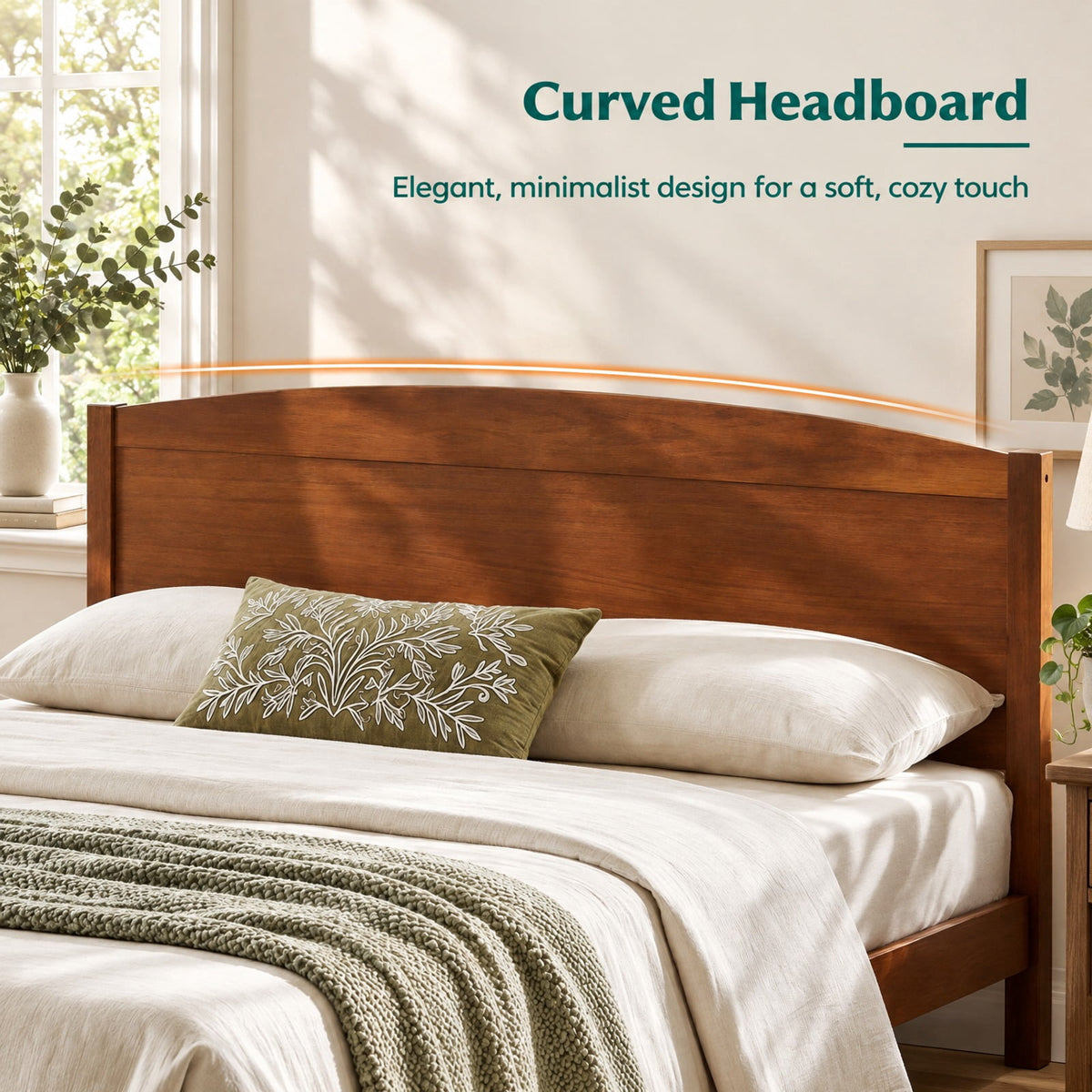 Airfind Full Size Wooden Platform Bed Frame with Curved Headboard, 300 lbs Capacity, Pine Wood Engineered Wood Frame, 80 x 57 x 37.5 Footprint