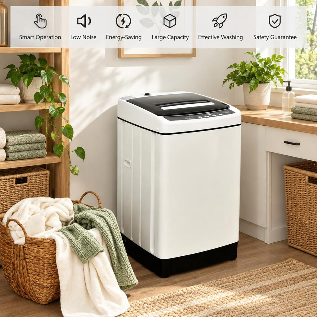 Airfind Full-Automatic Washing Machine 1.5 Cubic Feet 11 LBS Washer, Stainless steel PP ABS Frame, 19 x 19 x 33.5 Footprint, White