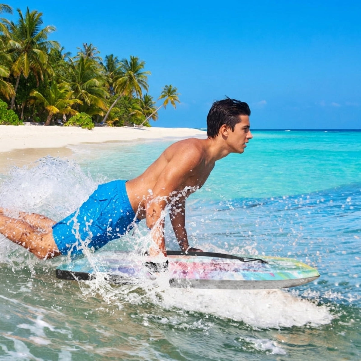 Airfind 37 Boogie Board with Wave Camo Graphic Deck ¡ª EPS Core, XPE Top, HDPE Slick Bottom, Crescent Tail, Coiled Wrist Leash