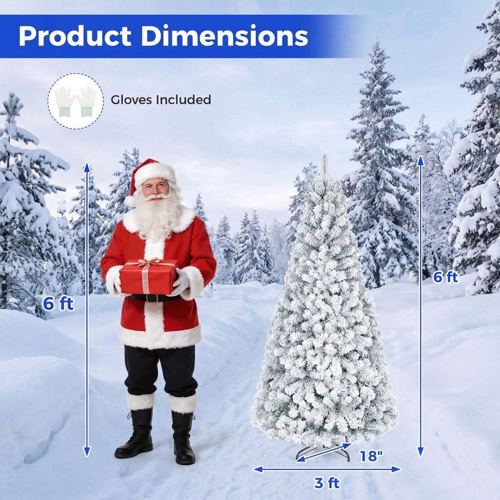Airfind Artificial Snow-Flocked Christmas Tree with Branch Tips, PVC Metal Frame, 3 x 6 ft Tree Height 6 ft Tree Width 3 ft Footprint, Green