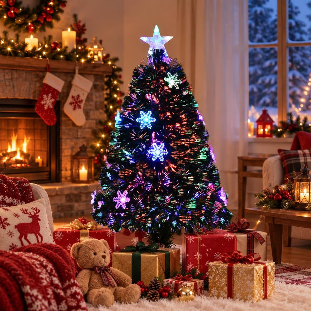 Airfind LED Optic Artificial Christmas Tree with Snowflakes-4 Feet, PVC Frame, 2.4 x 5 (Diameter x H) Height: 5 ft Weight: About 8 lbs Footprint