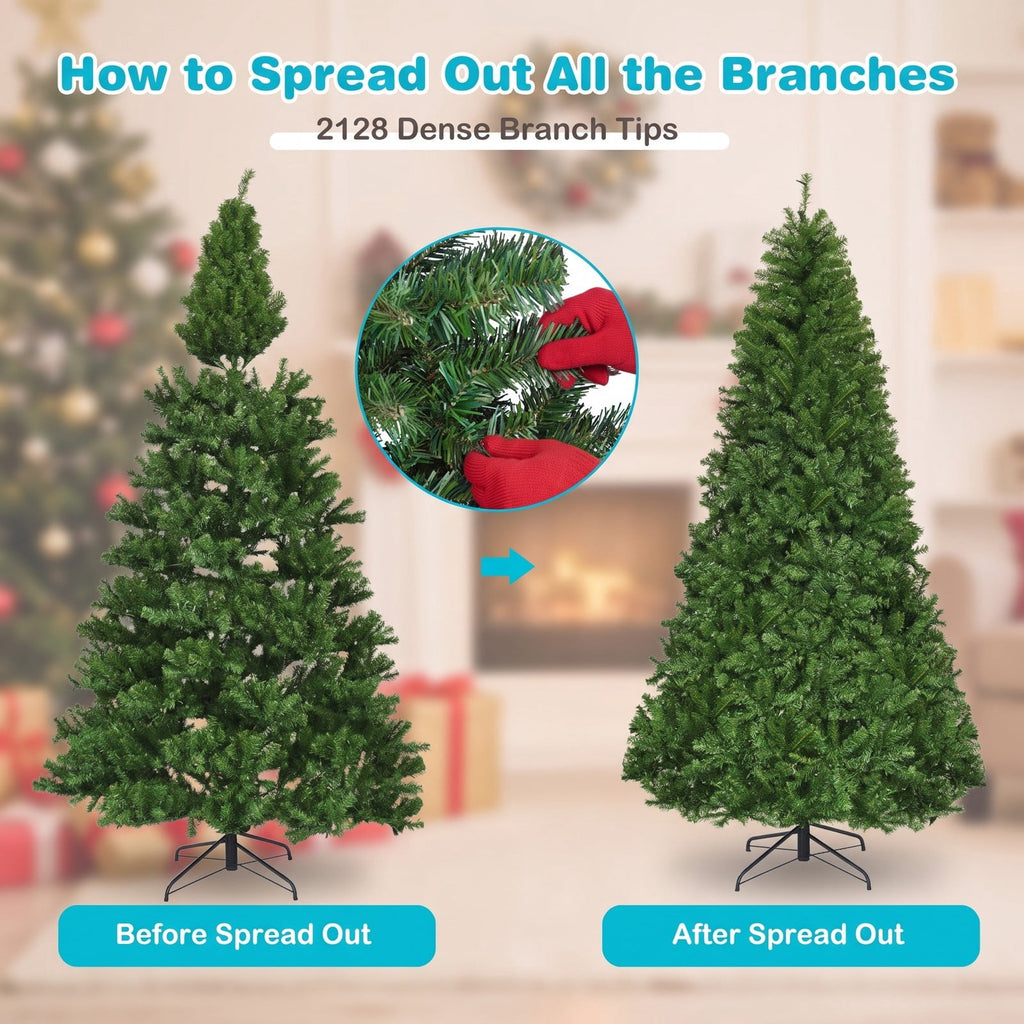 Airfind Artificial Premium Hinged Christmas Tree-8 Feet, PVC Frame, 0.9in x 1.6in x 2in Footprint, Green Adapter: UL-certified