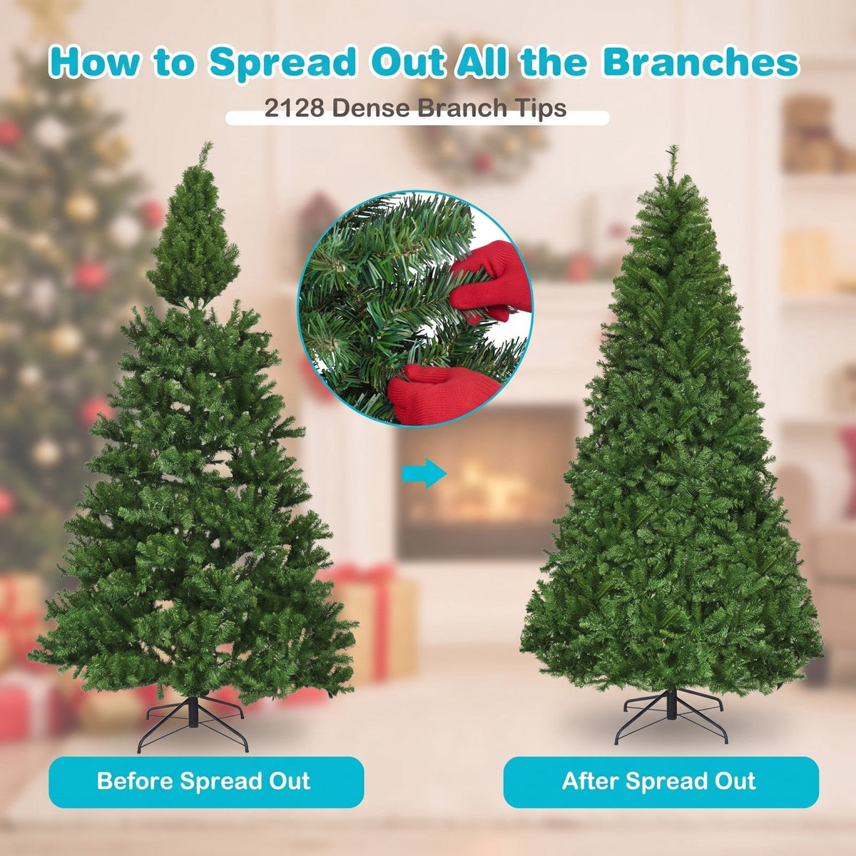 Airfind Artificial Premium Hinged Christmas Tree-8 Feet, PVC Frame, 0.9in x 1.6in x 2in Footprint, Green Adapter: UL-certified