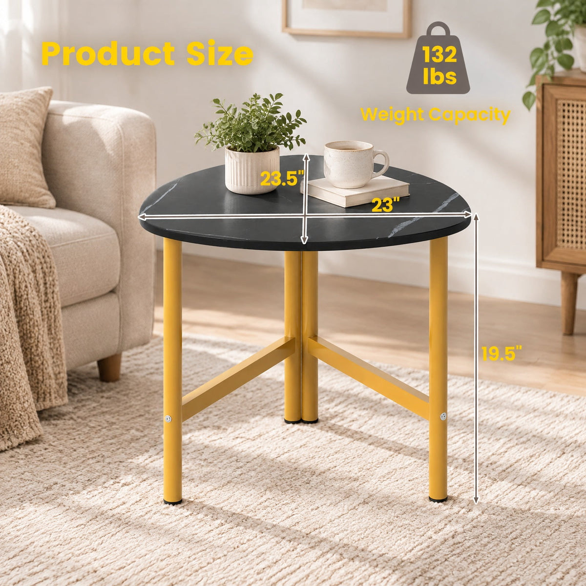 Airfind Triangle Coffee Table Oval Coffee Table with Metal Legs Industrial Center Table, 132 lbs Capacity, Engineered Wood Metal Frame, Black