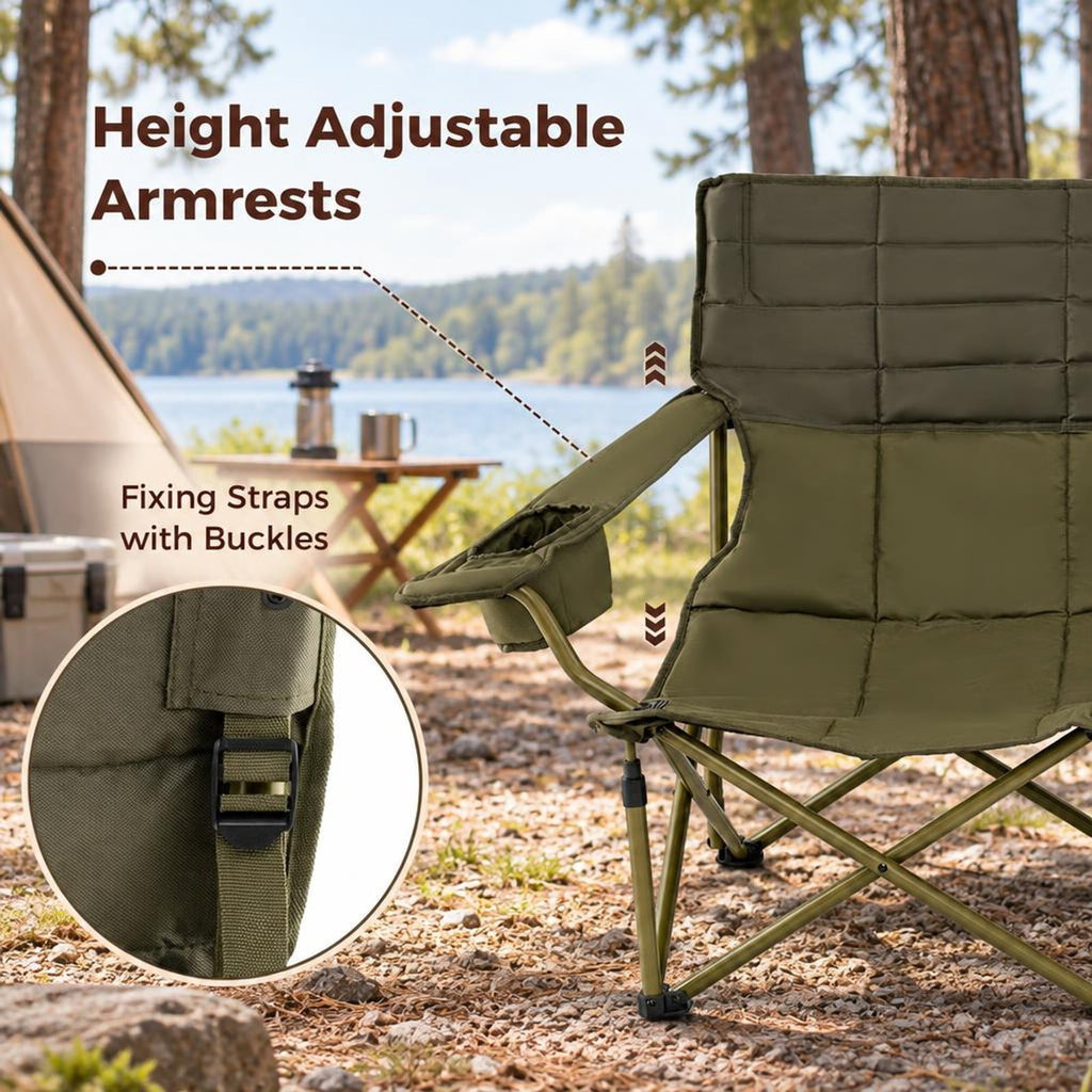 Airfind Oversized Camping Chair Folding Loveseat Camping Couch with Cup Holders Thick Padding, Capacity 660 lbs Capacity, Green