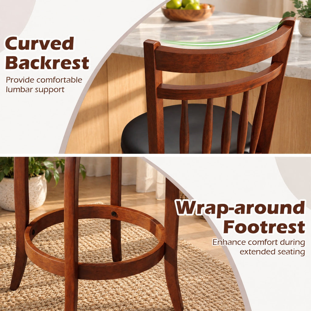 Airfind Swivel Bar Stools Set of 2 Counter Height Faux Leather Upholstered Barstools-24 Inches, 330 lbs Capacity, Expresso and Black