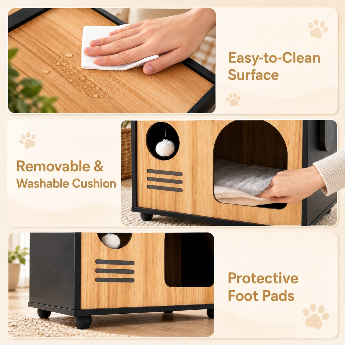 Airfind Wooden Cat House with Scratching Post, 33 lbs Capacity, Engineered Wood Frame, 19 Inch x 12 Inch x 17.5 Inch Height of Cat House 12 Inch Footprint, Black