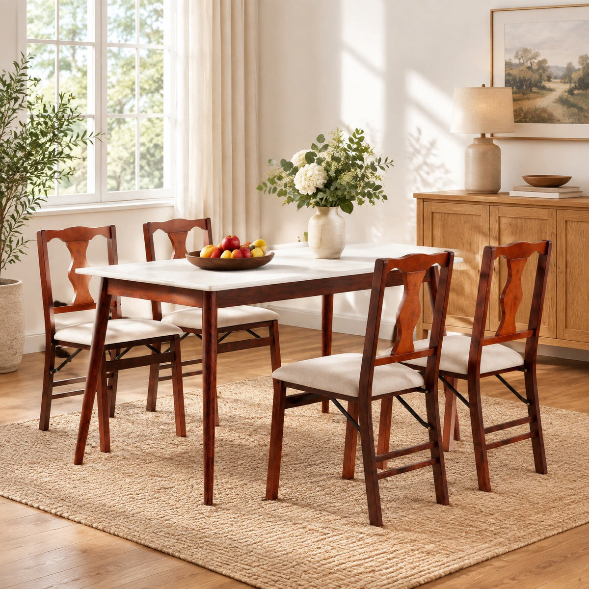 Airfind Folding Chairs Set of 2 Upholstered Dining Chairs with Comfy Padded Seats, 375 lbs Capacity, Rubber Wood Plywood Linen Fabric Sponge Frame