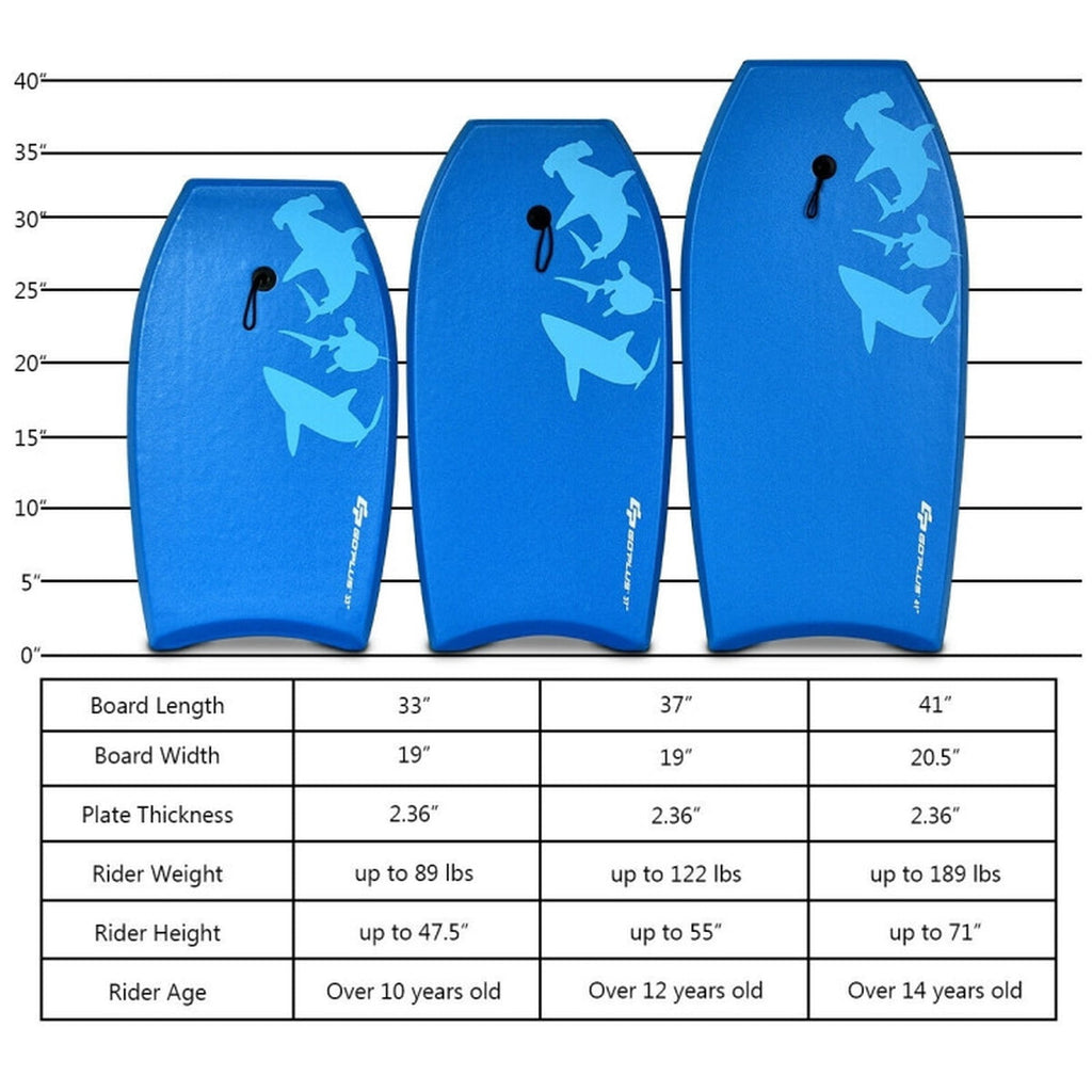 Airfind 33 Inch Lightweight Surf Bodyboard for Kids ¡ª XPE Deck, EPS Core, HDPE Slick Bottom, Crescent Tail, Coiled Wrist Leash (Blue)