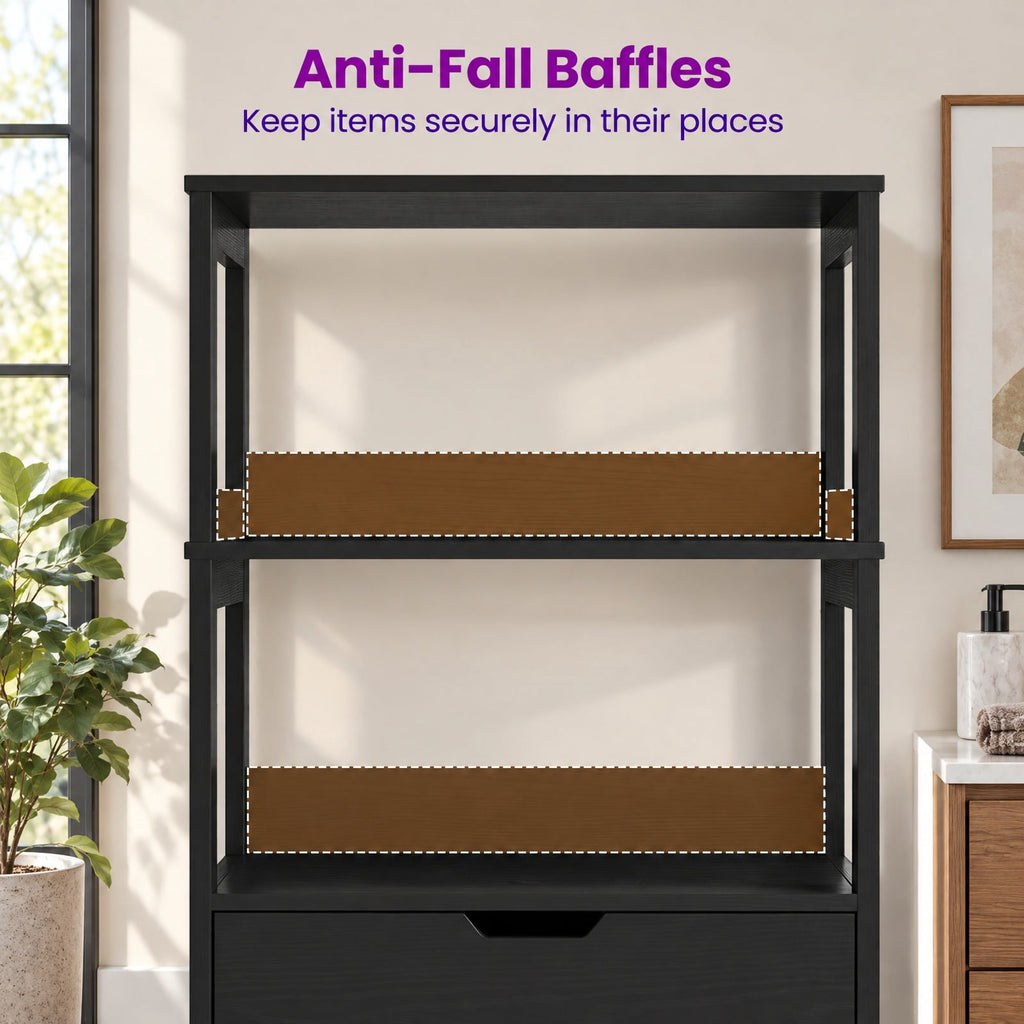 Airfind Bathroom Storage Cabinet with Drawer and Shelf Floor Cabinet, 20 lbs Capacity, MDF PB Frame, Black
