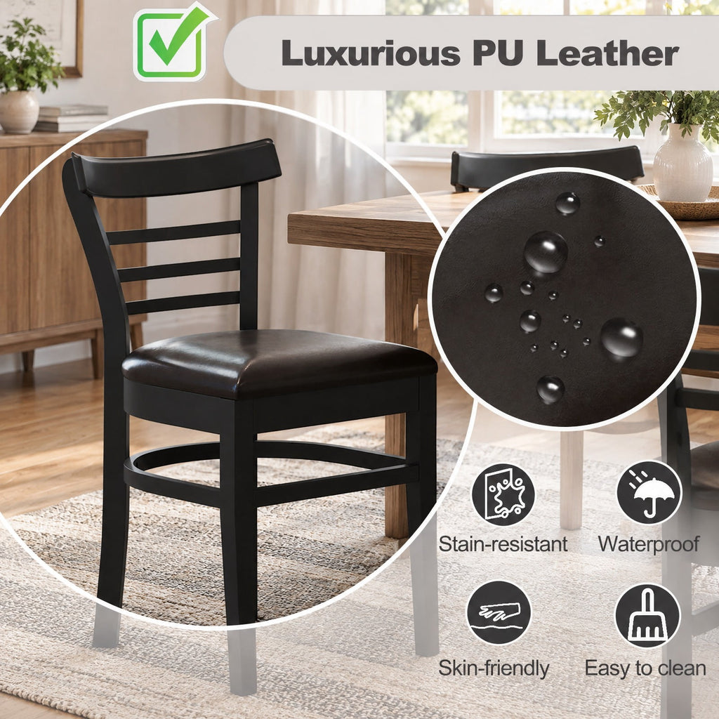 Airfind Set of 2 Wooden Dining Chair with Rubber Wood Legs for Restaurant, Chair 400 lbs Capacity, Rubber Wood PU Leather Sponge Frame, Black