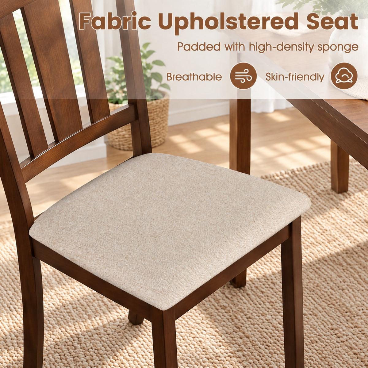 Airfind Set of 2 Wooden Dining Chair with Hollow Back and Soft-padded Cushion, 330 lbs Capacity, Rubberwood Fabric Sponge Engineered Wood Frame