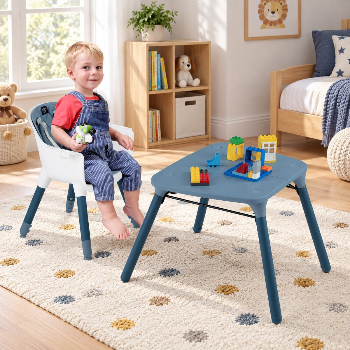 Airfind 4-in-1 Youth Convertible Youth Table Chair Set featuring PU Cushion, 33 lbs Capacity, PU PP Metal Frame, for 6-36 Months, Blue