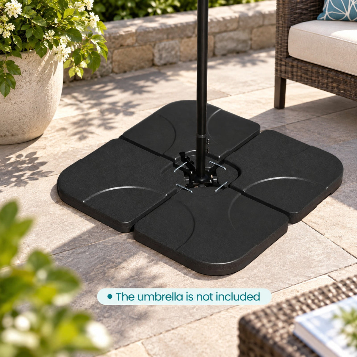 Airfind 20 Inch Patio Offset Water Filled Plate Umbrella Base Sand, HDPE Frame, Black, Product size 20 x 20 x 3(L x W x H) F
