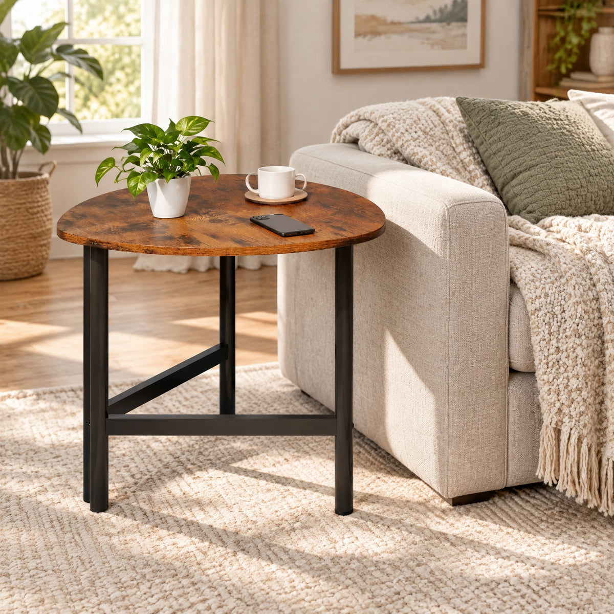 Airfind Triangle Coffee Table Oval Coffee Table with Metal Legs Industrial Center Table, 132 lbs Capacity, Engineered Wood Metal Frame, Coffee