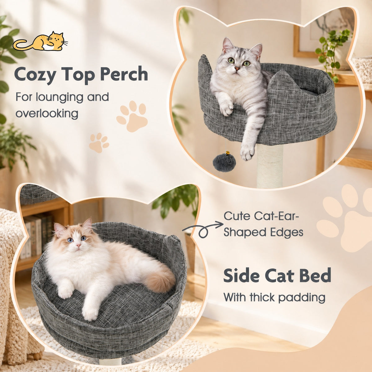 Airfind 71 Inch Tall Cat Tree Multi-Level Large Cat Tower with Scratching Posts, 33 lbs Capacity, 34in x 16in x 71in Condo Footprint, Grey