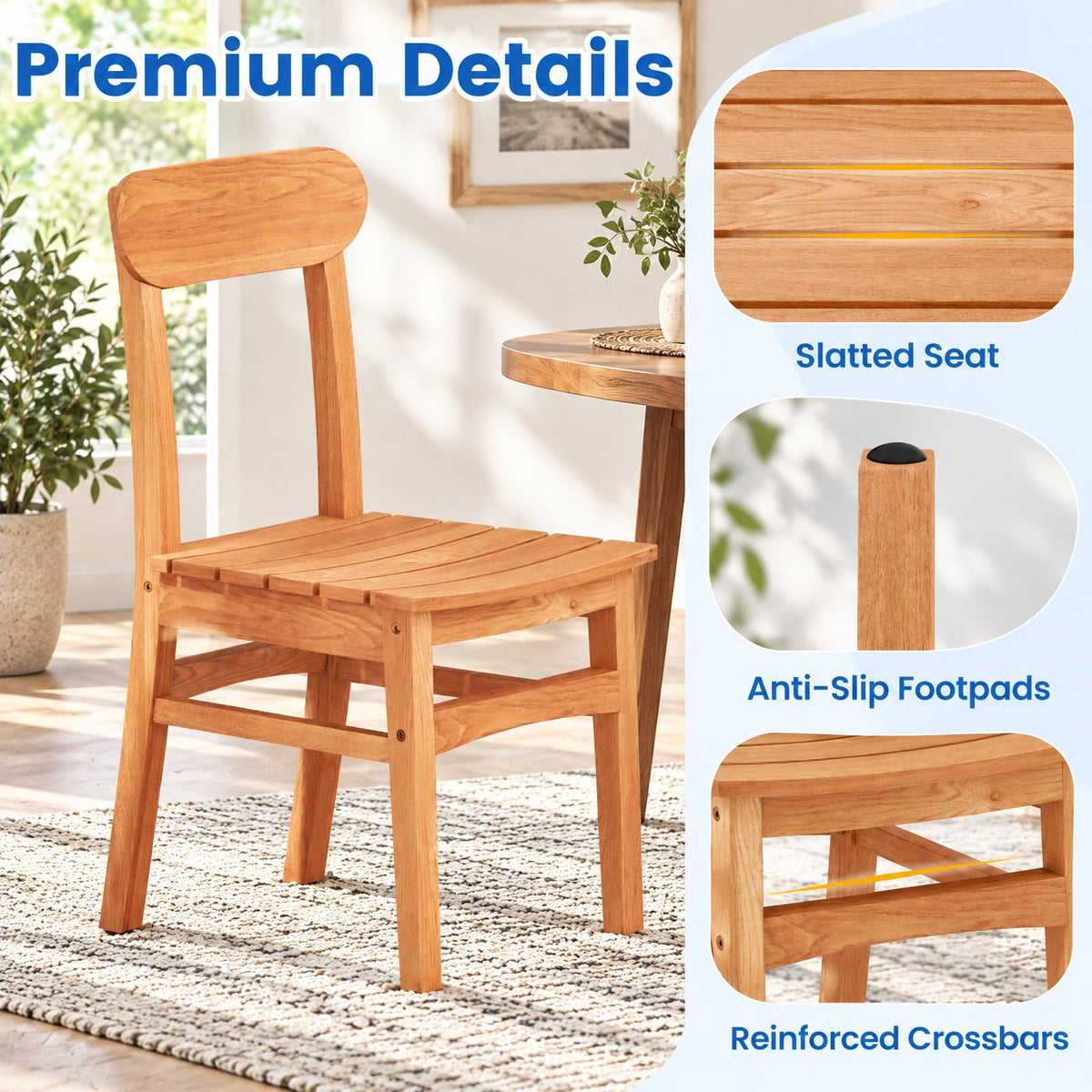 Airfind Patio Teak Wood Chair Armless Dining Chair with Slatted Seat, 220 lbs Capacity, Teak Wood Frame, Wood