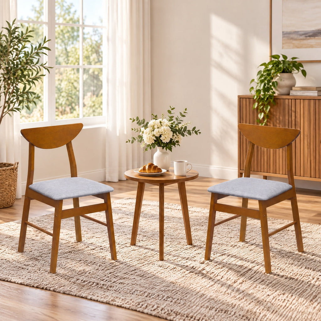 Airfind Set of 2 Upholstered Dining Chairs with Curved Backrest and Rubber Wood Frame, 330 lbs Capacity, Rubber Wood Frame, Walnut