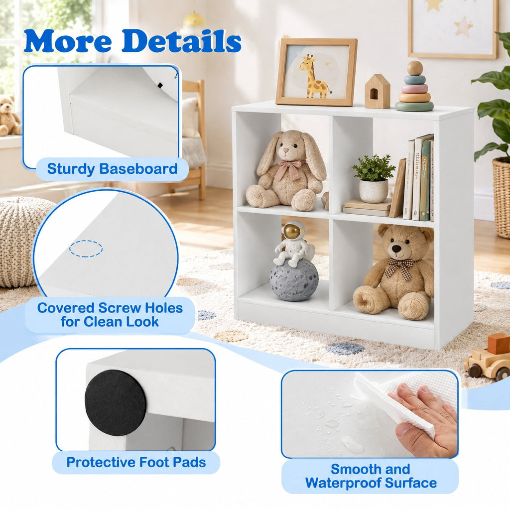 Airfind 4-Cube Kids Bookcase with Open Shelves, 60 lbs Capacity, Engineered wood Frame, 29 Inch x 13 Inch x 29 Inch Footprint, White