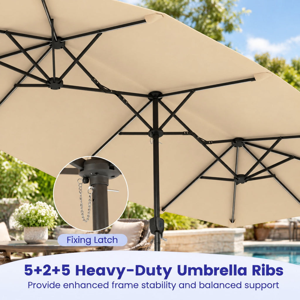 Airfind 13 FT Double-Sided Patio Umbrella with Color-Changing Flowing Solar LED Lights, Polyester Fabric Metal Frame, 13 x 7 ft Footprint, Beige