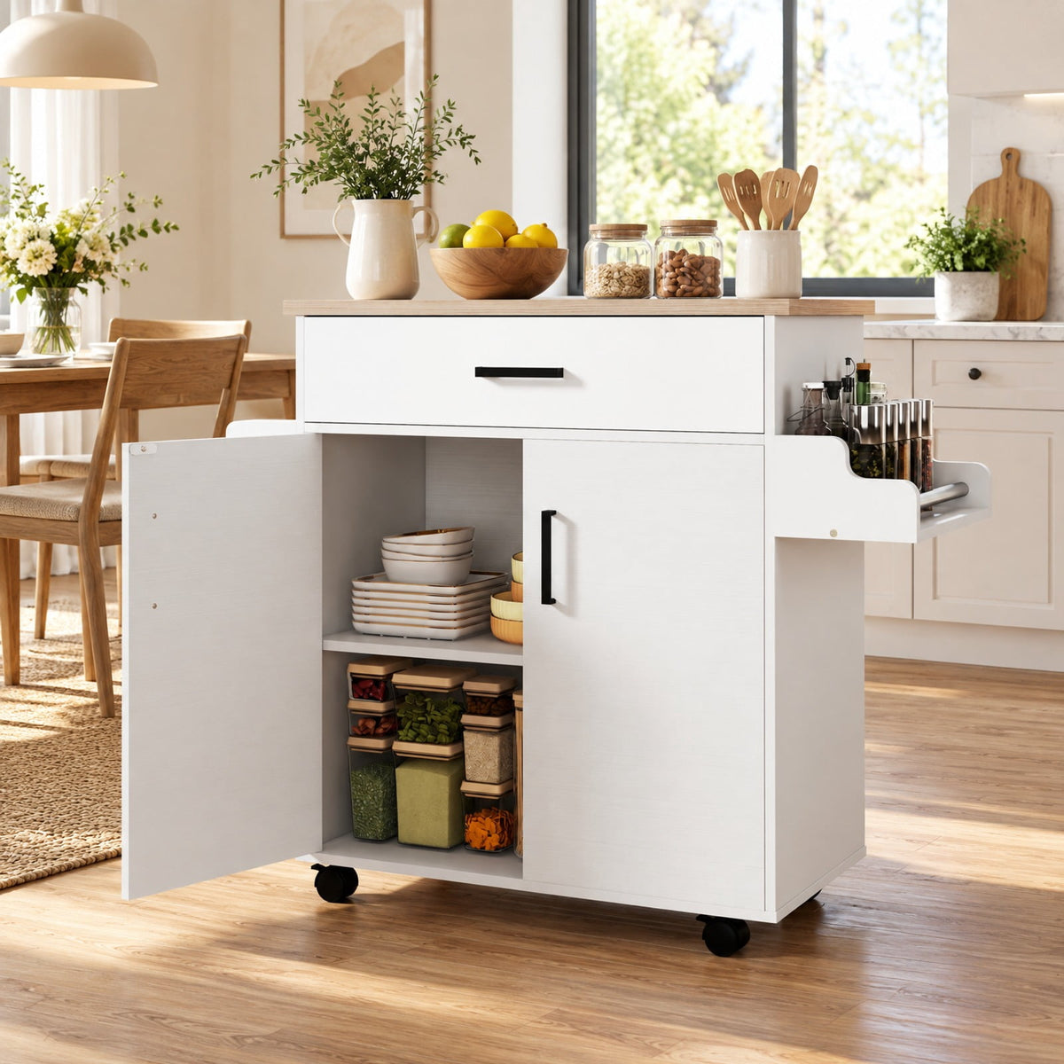 Airfind Kitchen Island Cart Rolling Kitchen Storage Island with Drawer, 220 lbs Capacity, Engineered Wood MDF Metal Frame, White