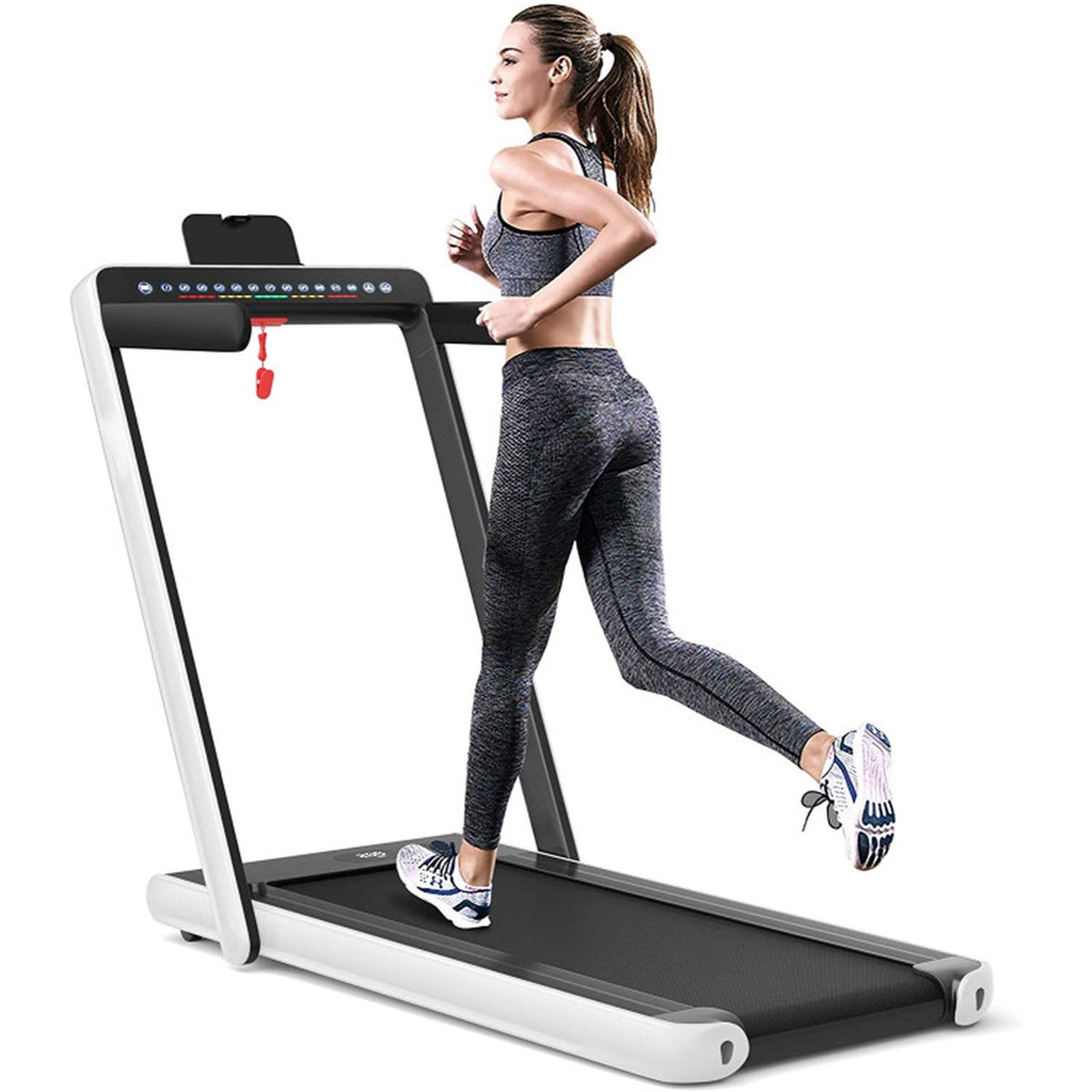 Airfind 2-in-1 Walk-to-Run Folding Treadmill Audio Console, White
