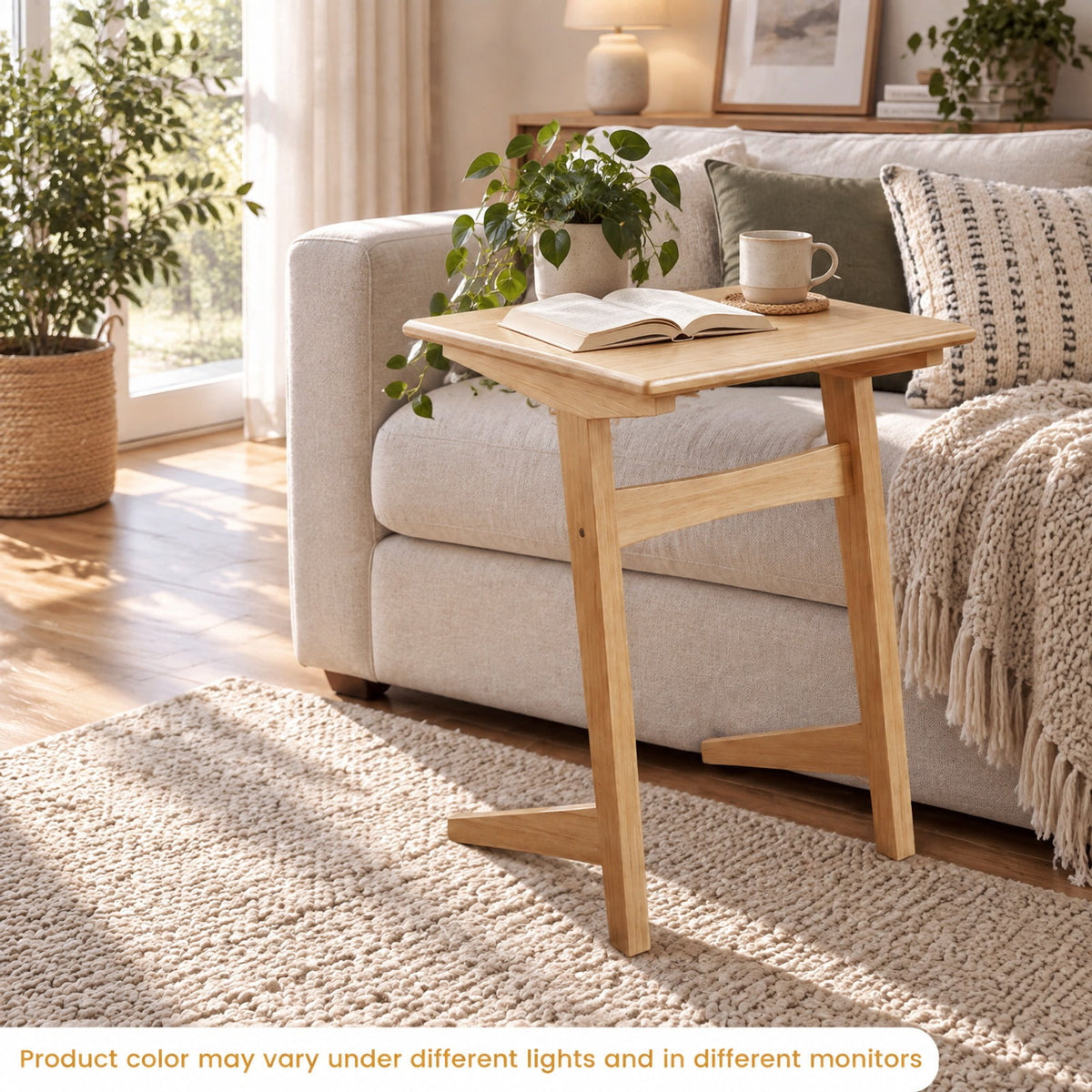 Airfind Set of 2 Wood Sofa Side Table C, 165 lbs Capacity, Rubber Wood MDF Frame, 20 x 18 x 24.5 Footprint, Wood