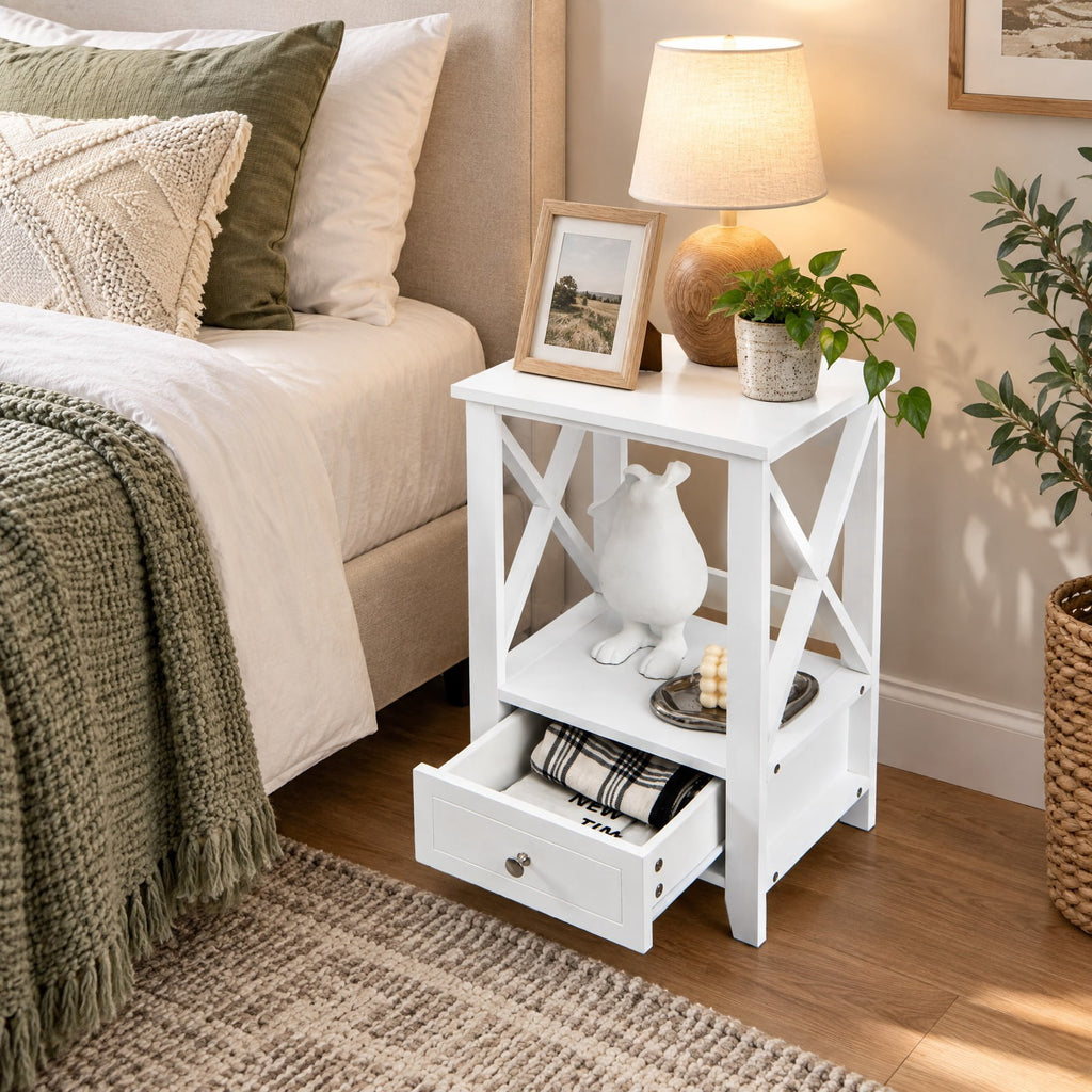 Airfind 2-Tier 16 x 14 Inch Multifunctional Nightstand with Storage Drawer, 66 lbs Capacity, MDF Frame, 16in x 12in x 24in (L x W x H) Drawer Footprint