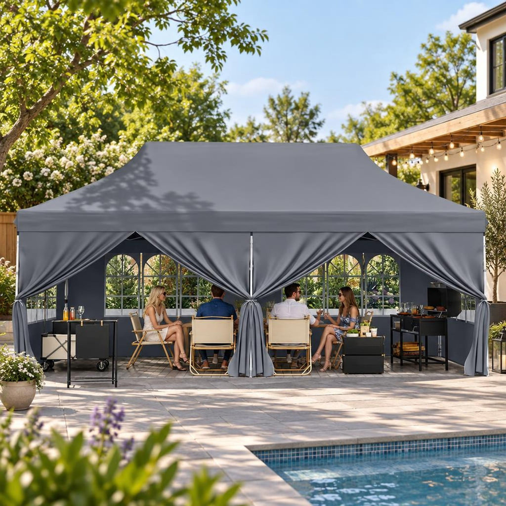 Airfind 10 x 20 FT Pop up Canopy with 6 Sidewalls and Windows and Carrying Bag for Party Wedding Picnic, Grey