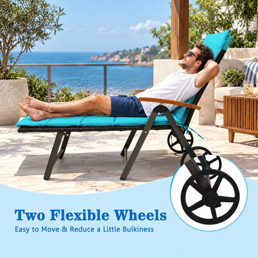 Airfind Outdoor Chaise Lounge Chair Rattan Lounger Recliner Chair, 385 lbs Height from ground to seat: 15.7 Capacity, PE rattan aluminum Frame