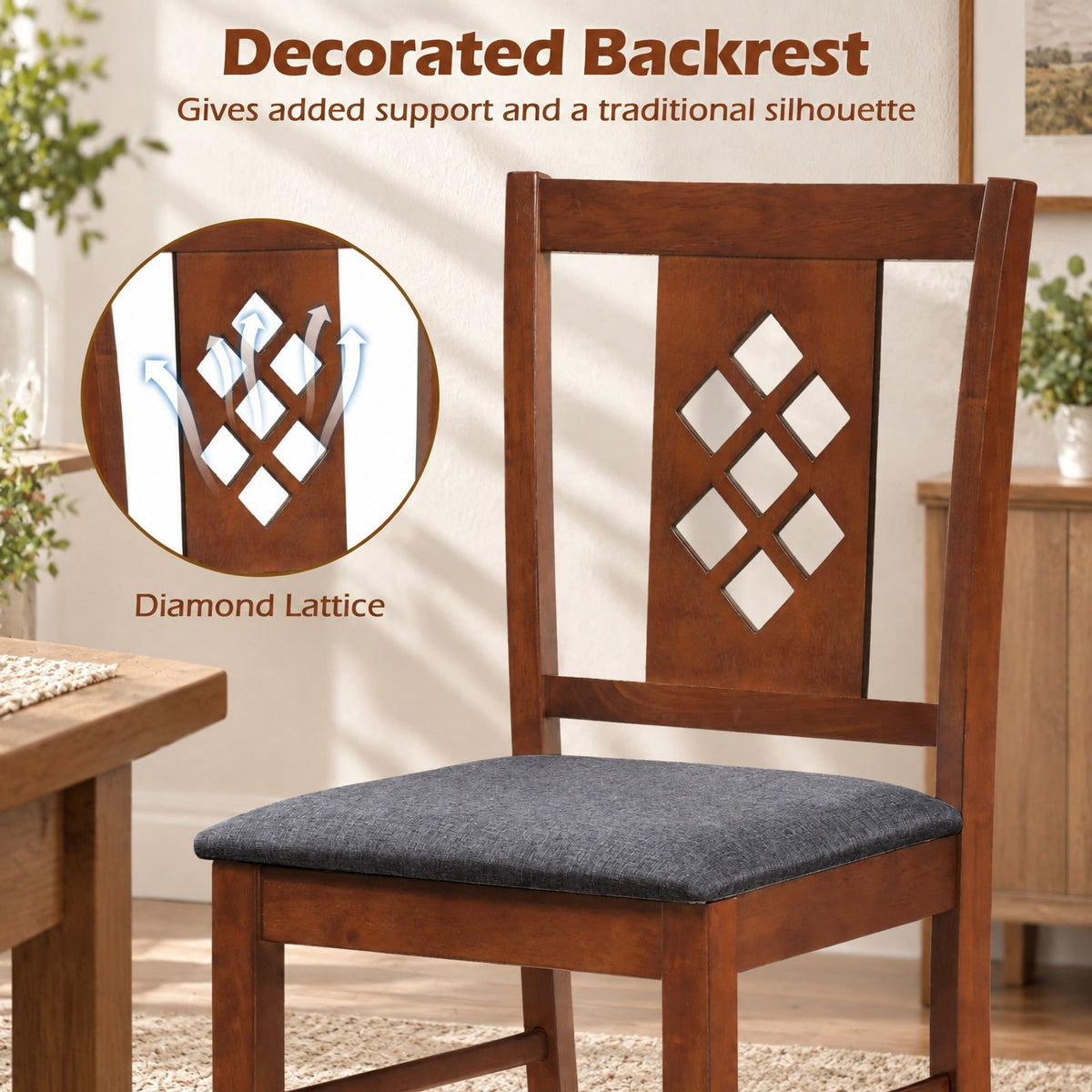 Airfind Linen Style Upholstered Kitchen Chairs with Wood Frames Set of 2, Chair 330 Lbs Capacity, Rubber Wood Polyester Sponge Engineered, Unspecified