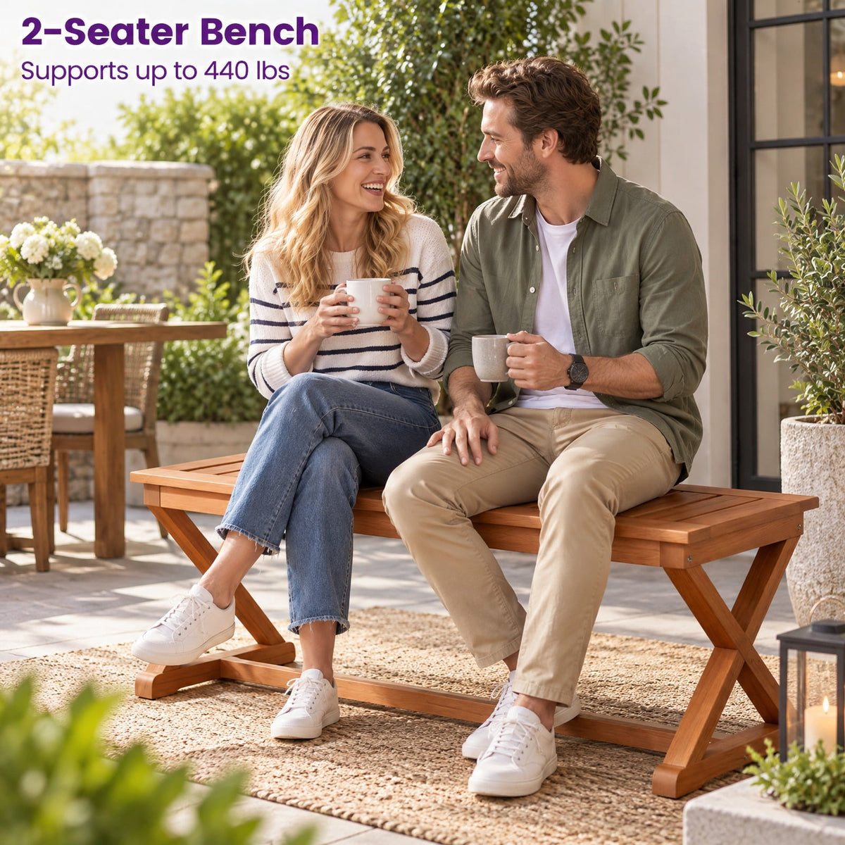 Airfind 2-Person 44 Solid Wood Outdoor Bench with Slatted Seat for Patio Park Balcony-2 Piece, 44 x 16.5 x 17Weight Footprint, Wood