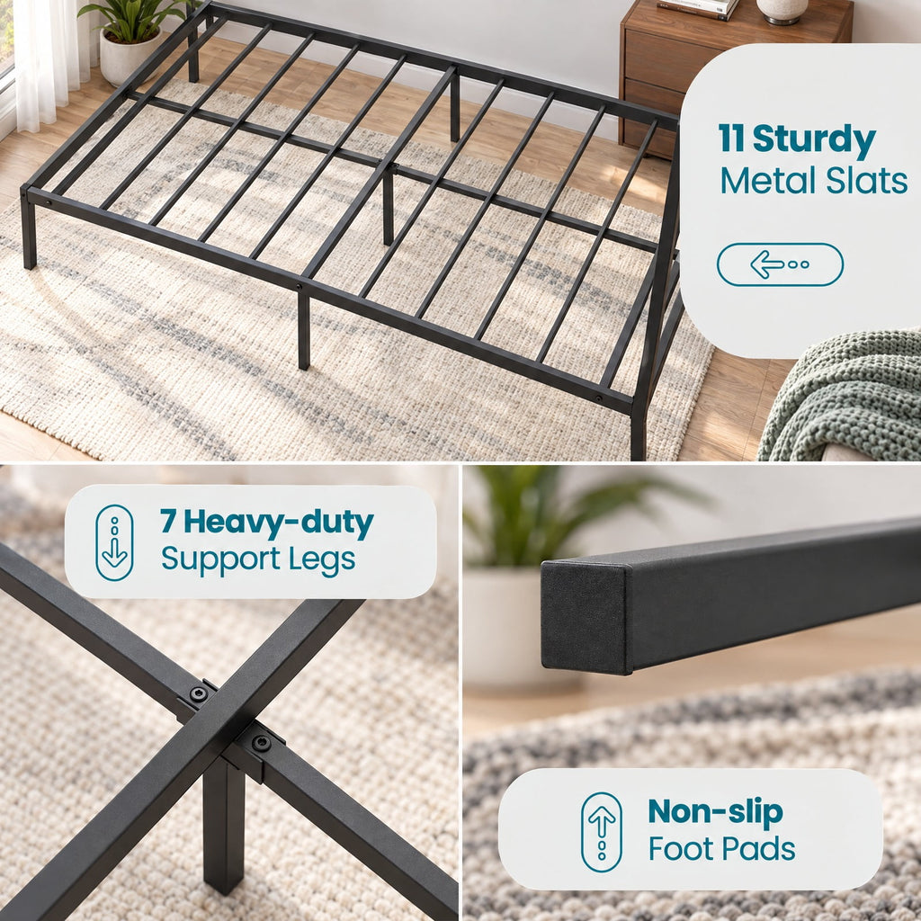 Airfind Twin/Full/Queen Size Metal Canopy Bed Frame with Slat Support, 660 lbs Capacity, Metal Clearance Between Bed and Floor: 12.5 Frame, Black