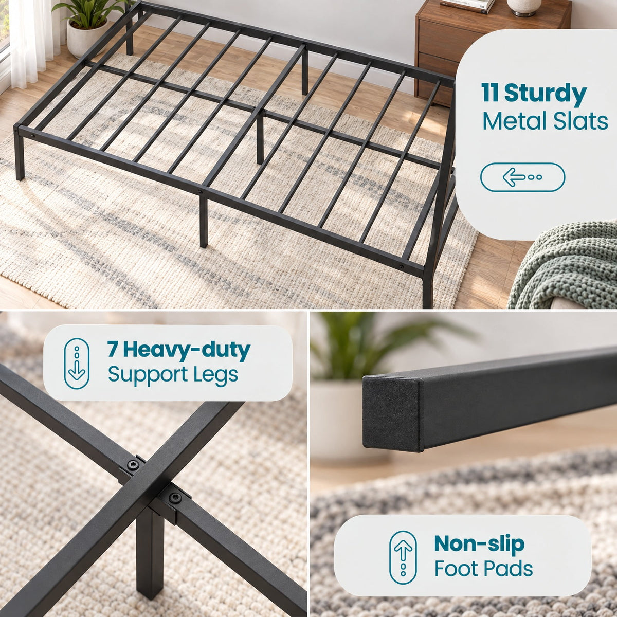 Airfind Twin/Full/Queen Size Metal Canopy Bed Frame with Slat Support, 660 lbs Capacity, Metal Clearance Between Bed and Floor: 12.5 Frame, Black