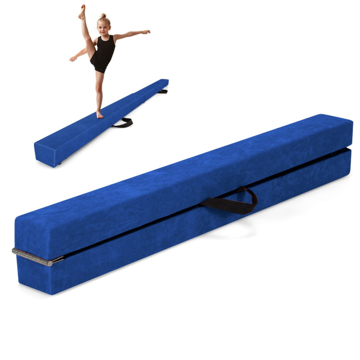 Airfind Folding Balance Beam with Solid Wood Base and Anti Slip Bottom for Kids Gymnastics Practice and Home Training, Blue