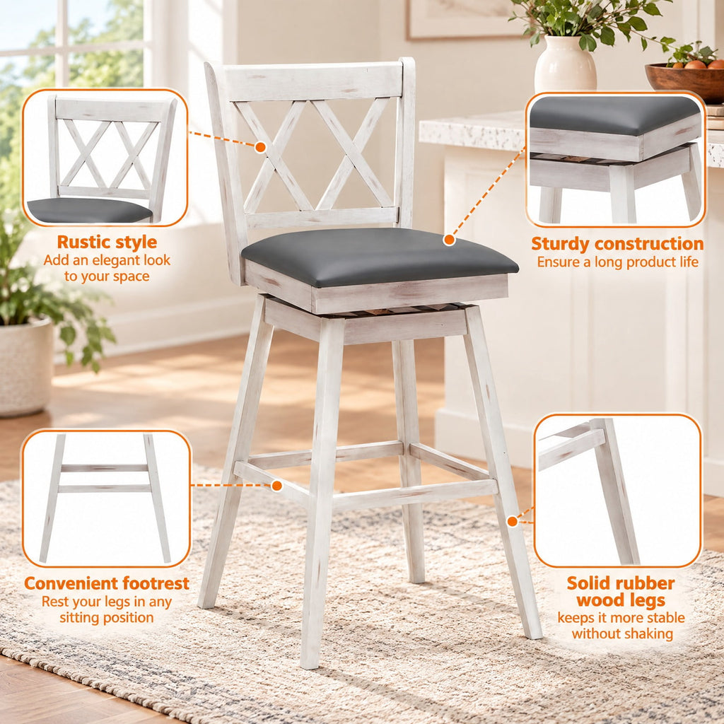 Airfind 2 Pieces 29 Inches Swivel Counter Height Barstool Set with Rubber Wood Legs, 265 lbs Capacity, PVC High density sponge rubber wood Frame