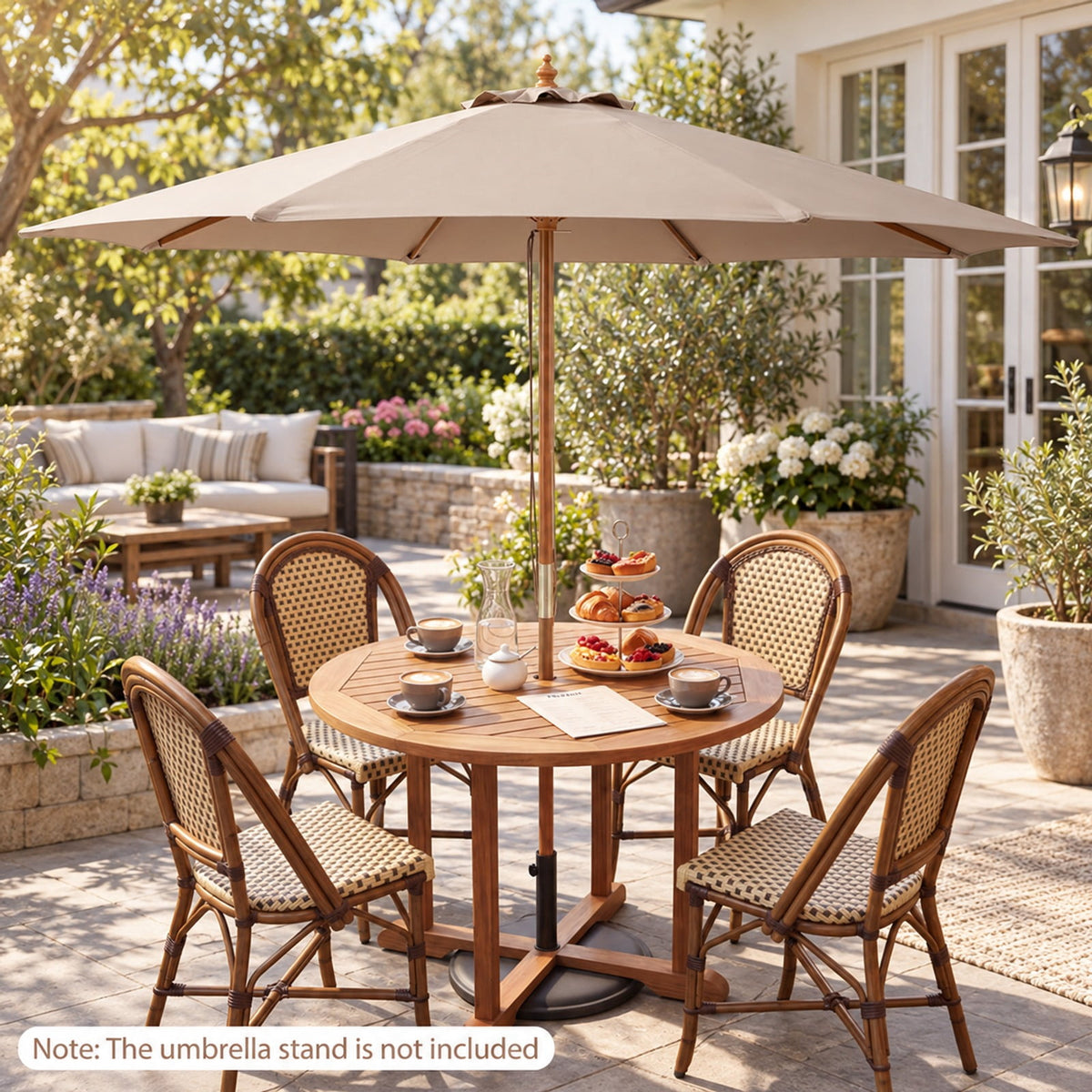 Airfind 9 FT Patio Umbrella Outdoor Table Market Umbrella with 8 Sturdy Bamboo Ribs, Polyester Fabric Bamboo Umbrella Frame, Brown