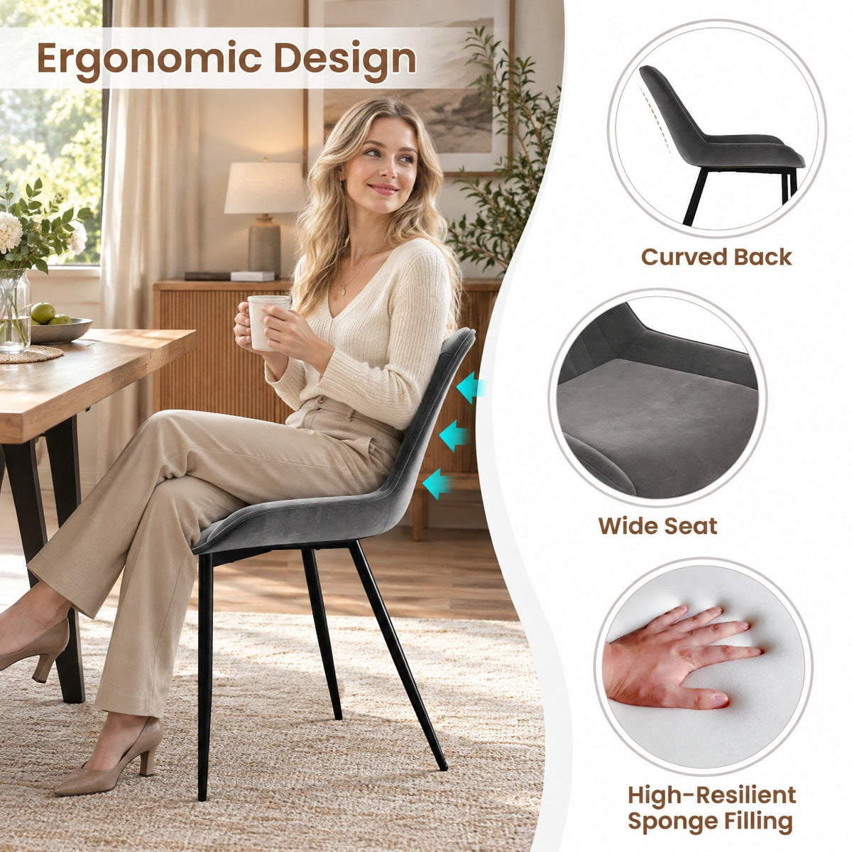 Airfind Dining Chair Set of 4 Faux Leather Upholstered Kitchen Chairs with Metal Legs, 330 lbs Capacity, PU Leather Sponge Metal GR/TU Frame, Gray